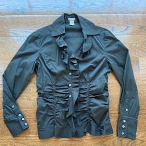 Ann Taylor - Gathered waist, ruffle neck button down